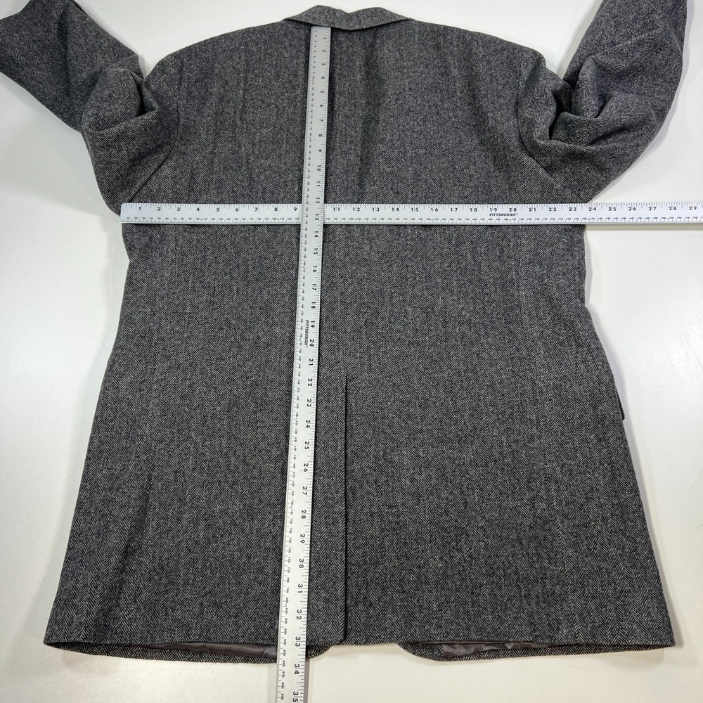 Chereskin Camel Hair Blazer Mens Long 44 Gray Herringbone Tweed Coat Jacket - Picture 9 of 12